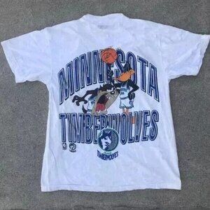 Vtg NBA Minnesota Timberwolves Looney Tunes White Unisex Shirt Men Women